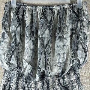 Glam Womens Y2K Indie Sleaze Snakeskin Strapless Smocked Mini Dress Gray Small